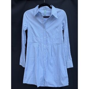 Paperdoll Dress Size S Blue & White Striped Button-Down Shirt Dress Cinch Waist
